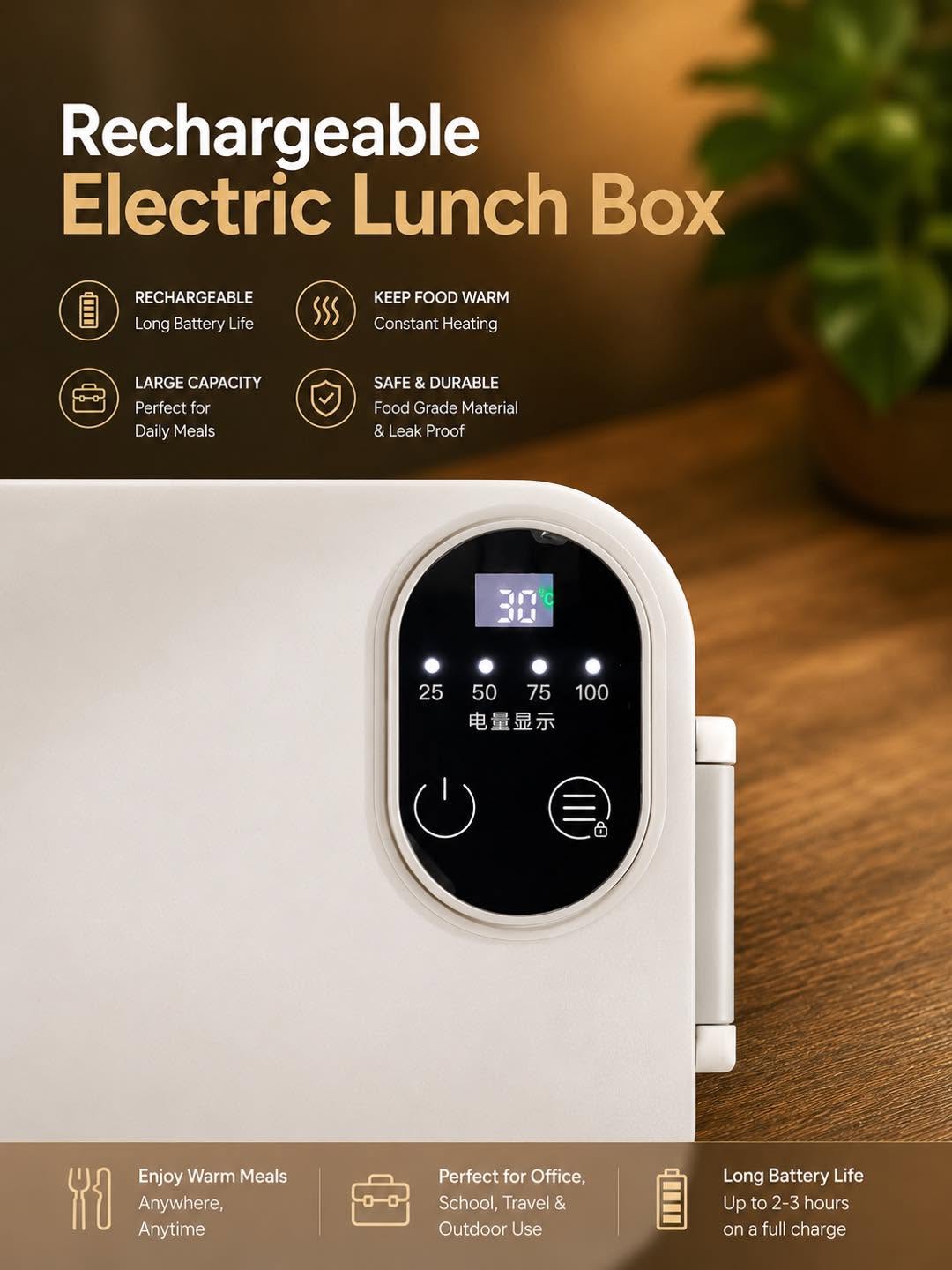 Smart Self-Heating Lunch Box – 900ml Rechargeable Electric Lunch Box